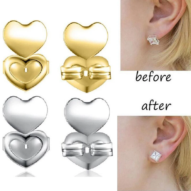 Double Love Heart Stud Back Earring Lifters Adjustable Earring Lifts Ear Lobe Ster AM2083