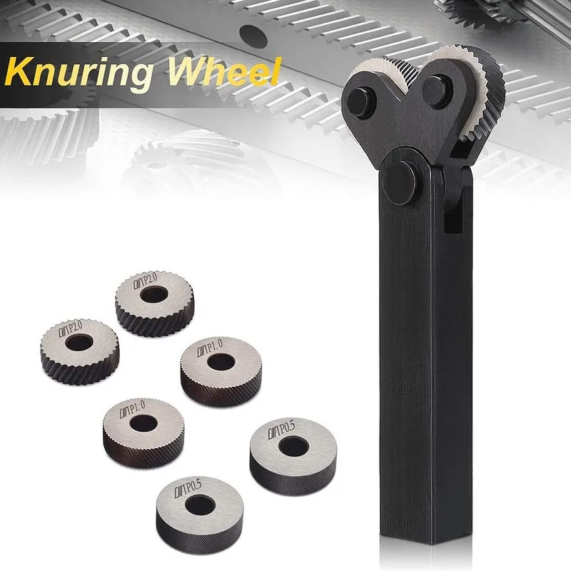 7PCS Knurling Tool 0.5/1/2mm Diagonal Dual Wheel Linear Knurl Set Steel Lathe Cutter Wheel Knurling Tool Holder Hob Set Nice New