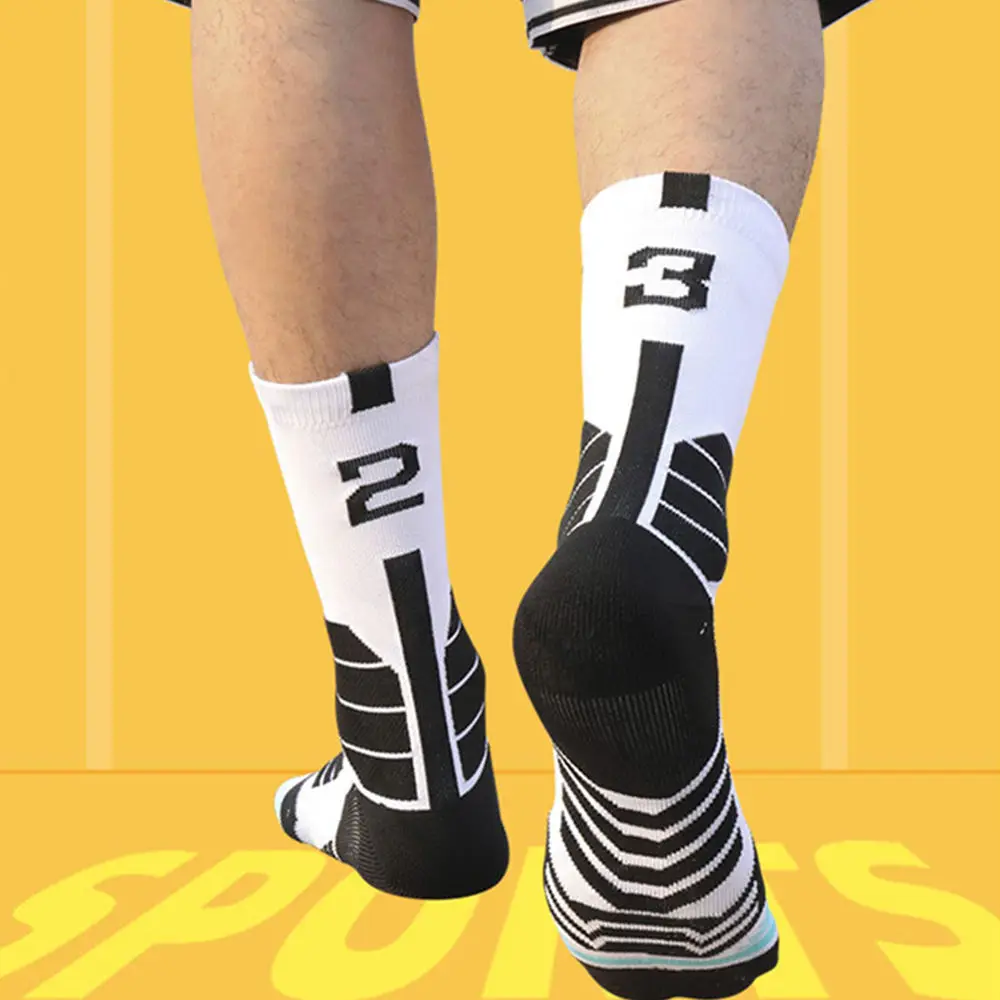 Calcetines deportivos de baloncesto con número de la suerte, calcetín grueso con parte inferior de toalla, para correr y ciclismo, Unisex