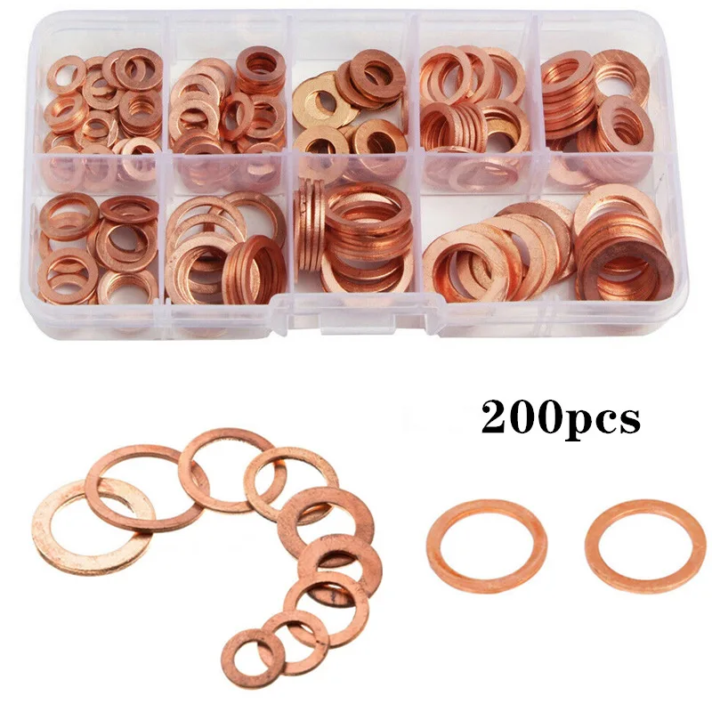 M5-M20 Copper Oil Seal Gasket Box Pack 200pcs Copper Gasket O Type Seal Gasket