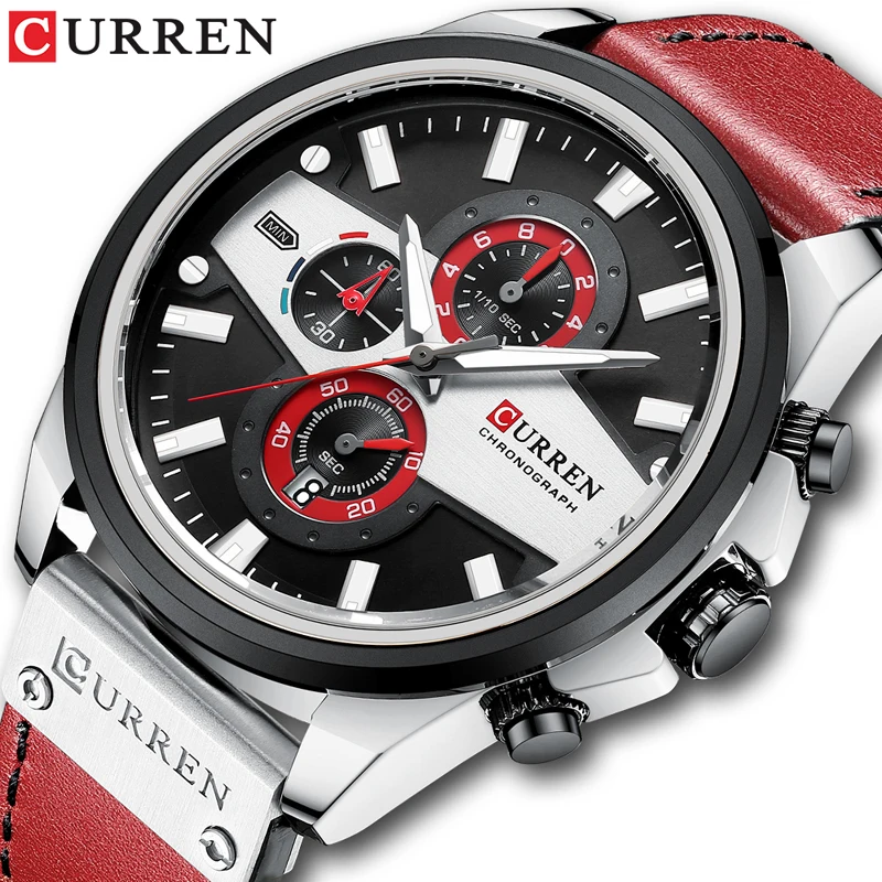 

CURREN 2021 New Men Watch Top Luxury Brand Fashion Casual Sports Watches Automatic Date Leather Wristband Waterproof Clock Male