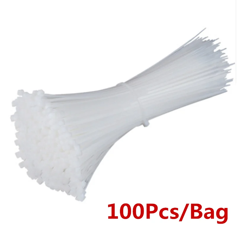 100PCS 3 X 60/80/100/120/150/200mm 4 X 150/200/250/300 White Milk Cable Wire Zip Ties Self Locking Nylon Cable Tie