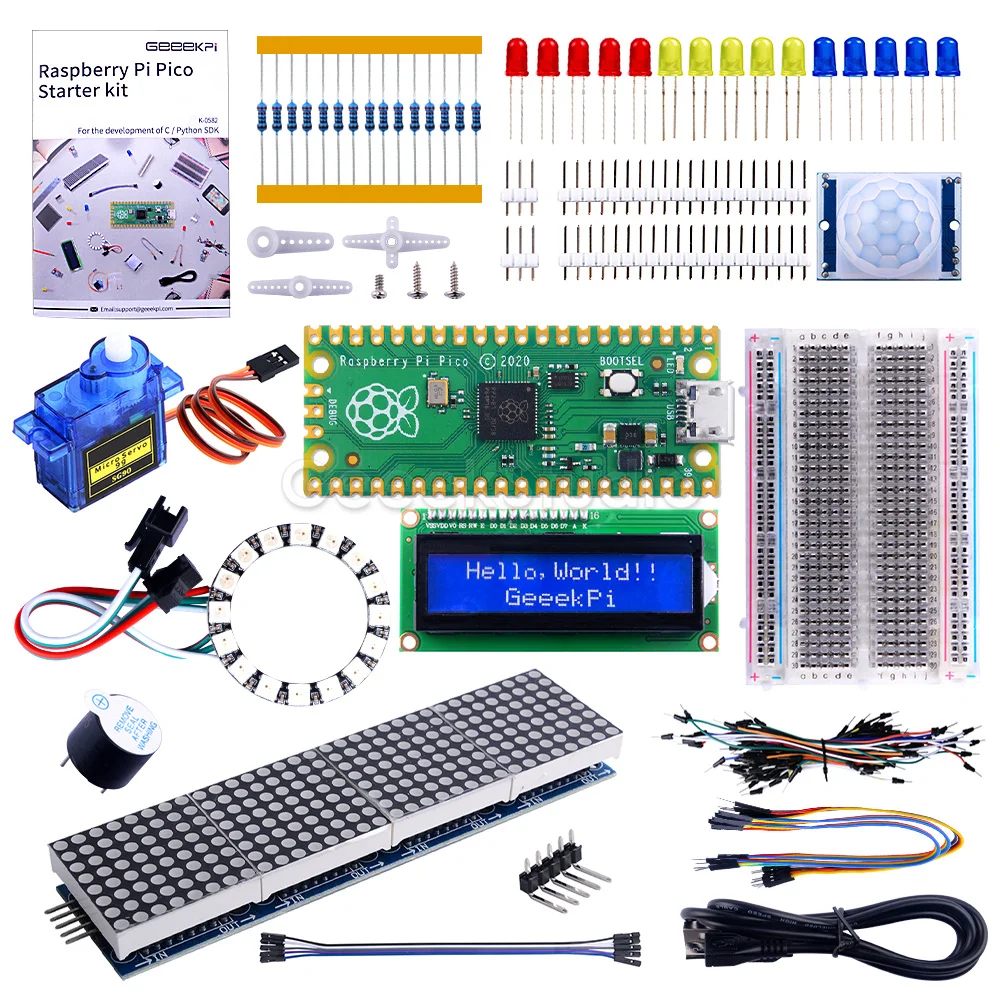 Raspberry Pi Pico Breadboard Kit LED Pack resistore Breadboard di medie dimensioni Jumper Wire Pack Buzzer sensore PIR