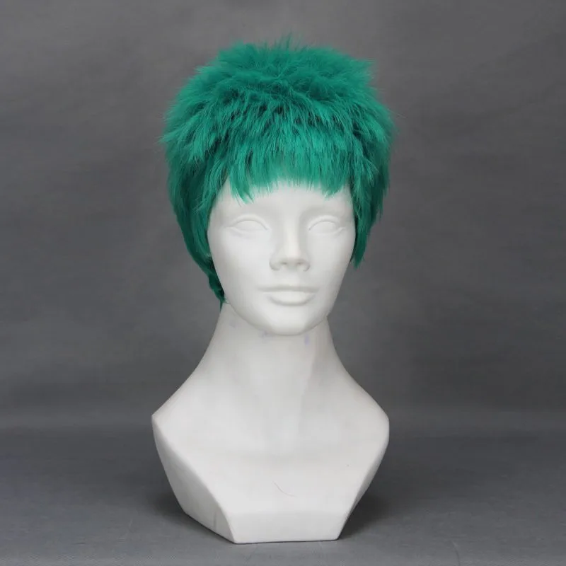 Roronoa-Peluca de cabello sintético resistente al calor, pelo corto y esponjoso de una pieza para Cosplay, de fibra OP, color verde, Zoro