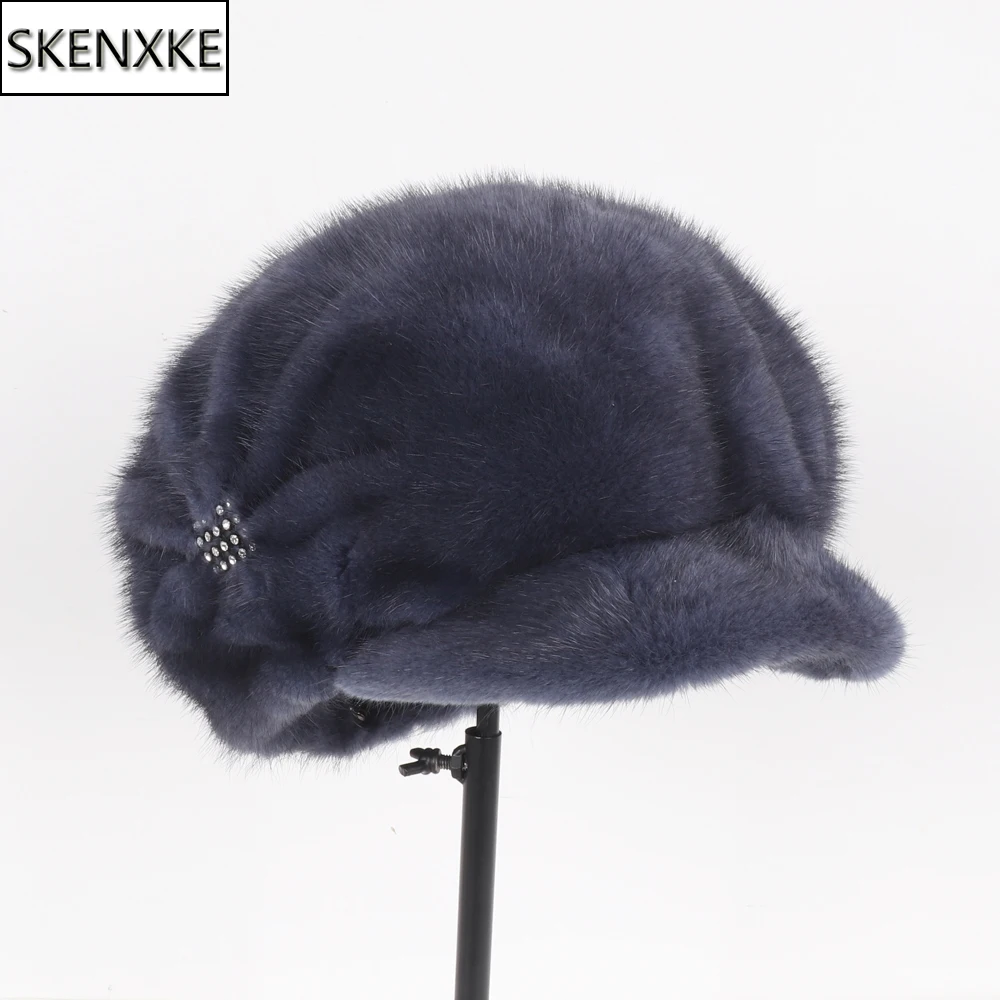 

2022 New Winter Women Full Pelt Real Mink Fur Hats Lady Luxury Warm Natural Mink Fur Visors Caps Female Fashion Mink Fur Hat