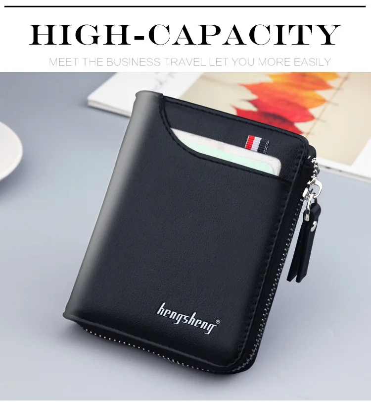 Men's Short PU Leather Wallet with Zipper Coin Pocket description 6