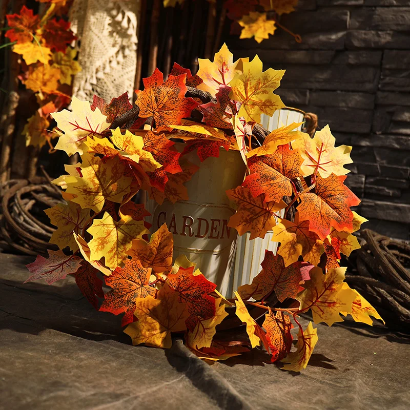 

170cm Artificial Plants Silk Autumn Maple Leaves Halloween Wreath Rattan Garland Wall Hanging Vines Home Thanksgiving Decoration