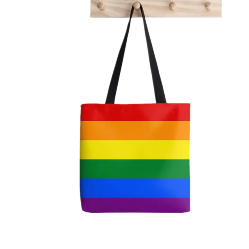 

Women Lgbt Pride rainbow flag Shopper Printed Tote BagHarajuku shopper handbag girl Shoulder shopping bag Lady Canvas Bag