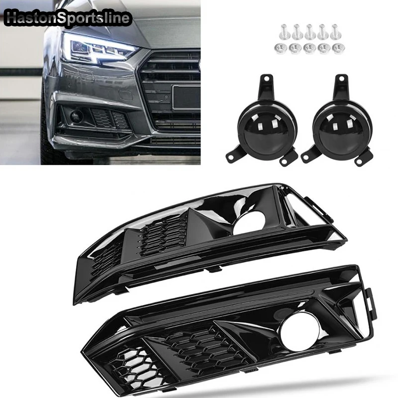 

S4 S-Line B9 Racing Grills Front Fog Lamp Cover Fog Light Trim Guard For Audi S4 Sport Bumper Only 2016-2018 Car Accessories