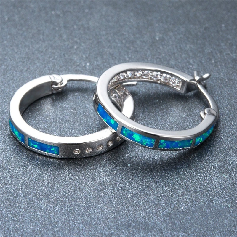 Fashion Blue Fire  Opal Stud Hoop Earrings  Earring for Women Girl Jewelry Gift