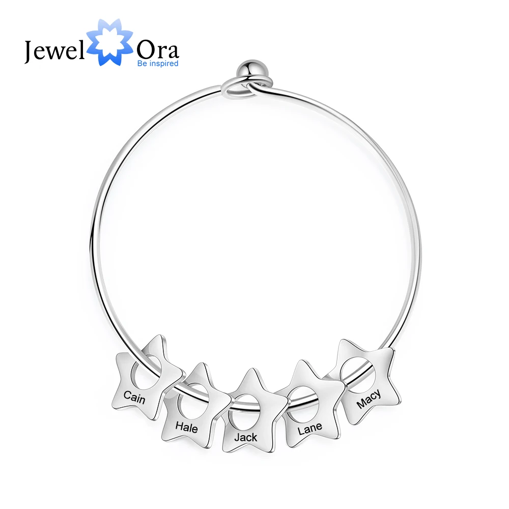 JewelOra Designer Personalized Star Charm Bracelet with Engraving Name Stainless Steel Customized Bangles for Women Family Gifts