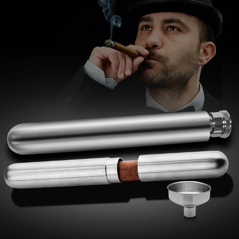 Portable 304 Stainless Steel Double Cigar Tube Box, Mirror Polished Cigar Case, Storage Box, Exquisite