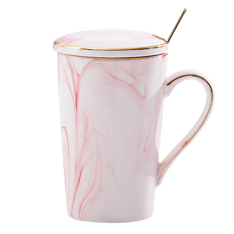 Marble Mug with Lid and Spoon Coffee Self Stirring Mug 12OZ Ceramice Marble Cup Mug for Cafe or Tea Choice DropShip