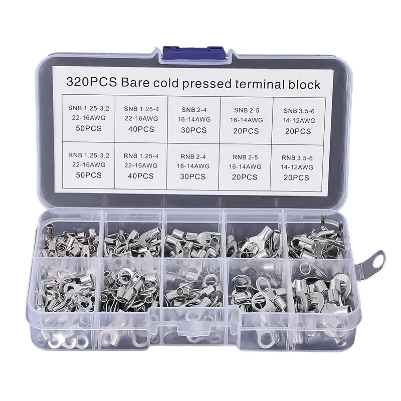 Terminal prensado a frio para crimpagem, em forma de U, em forma de O, garfo redondo, cobre bare OT UT, terminais de crimpagem rápida, terminador de crimpagem, 320pcs