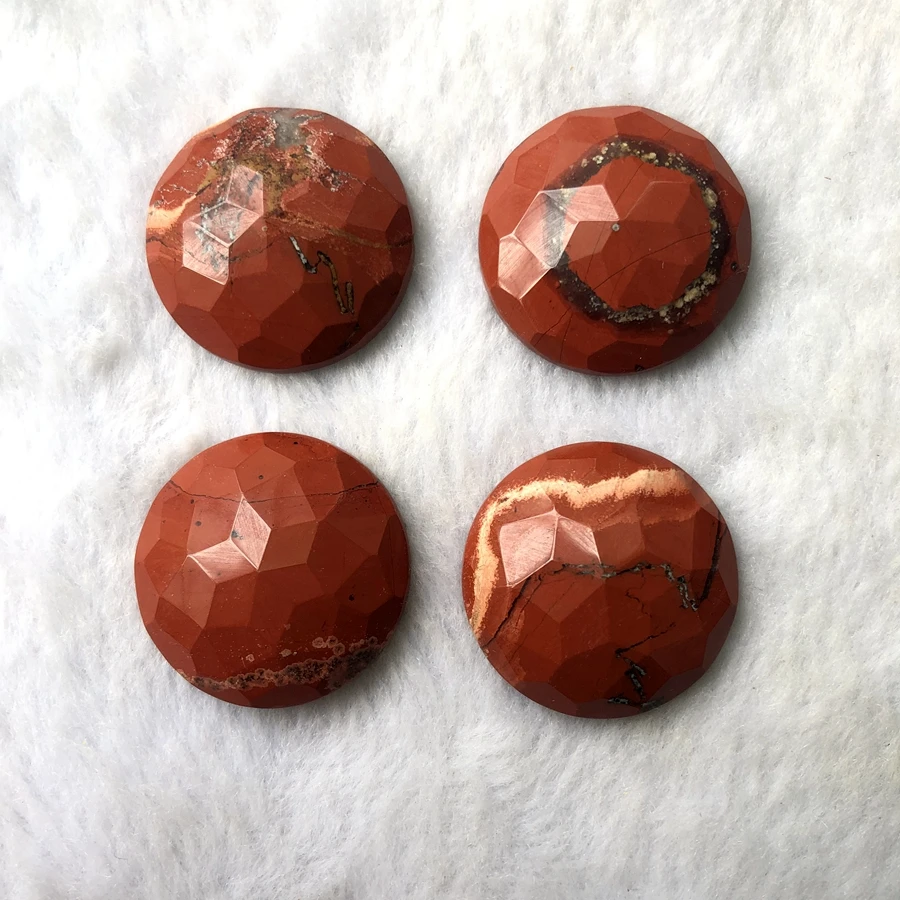 Wholesale 1pcs 100% Natural Red Jasper Bead Cabochon 29mm Faceted Round Gem stone Bead Cabochon Ring Face