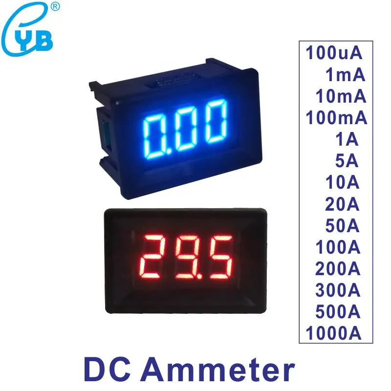 YB21C Ampere Meter DC 0-100uA 1mA 10mA 100mA LED Digital Current Meter DC 0-1A 5A 10A 50A 100A 200A 500A 1000A Amp Panel Tester