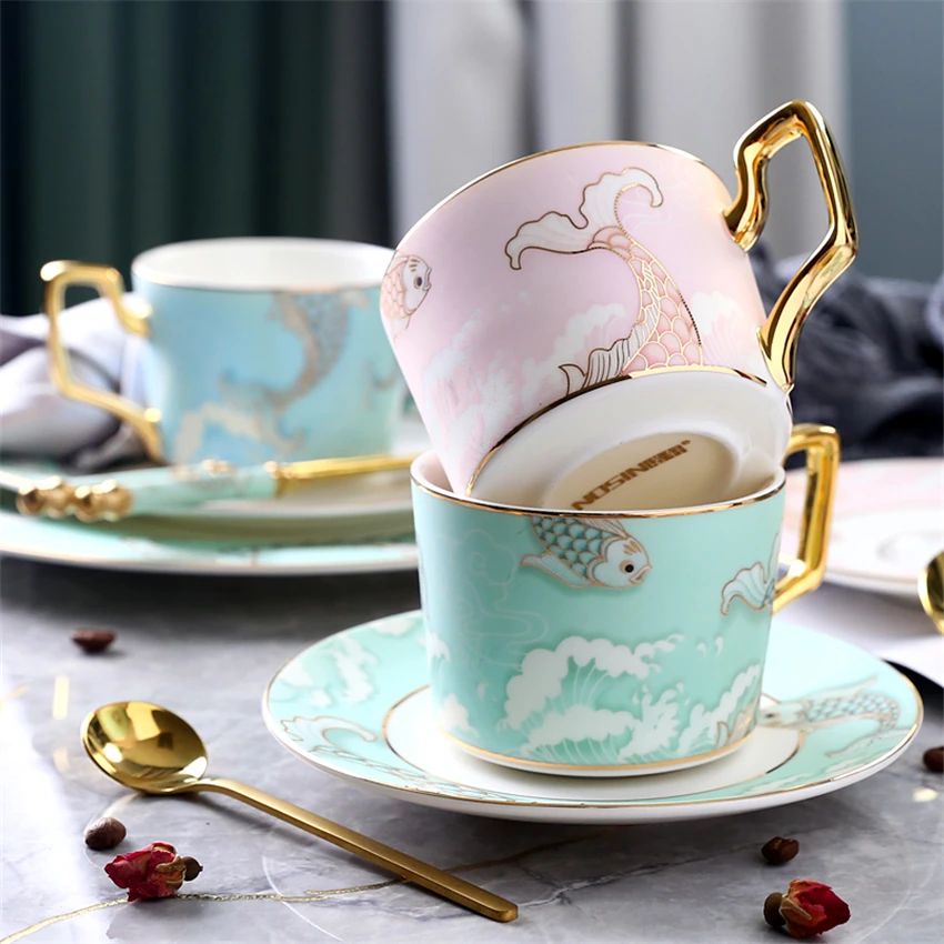 

Europe Noble Porcelain Coffee Cup Saucer Spoon Set Luxury Ceramic Mug Top-Grade Afternoon Tea Cup Cafe Party Household Drinkware