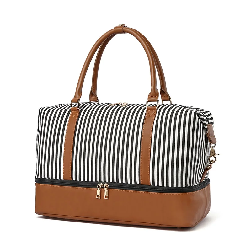 Fashion Travel Bag Women Stripe Canvas Luggage Duffle Bag Casual Sac De Voyage New Weekend Bolso Mujer Grande Men Torba Podrozna