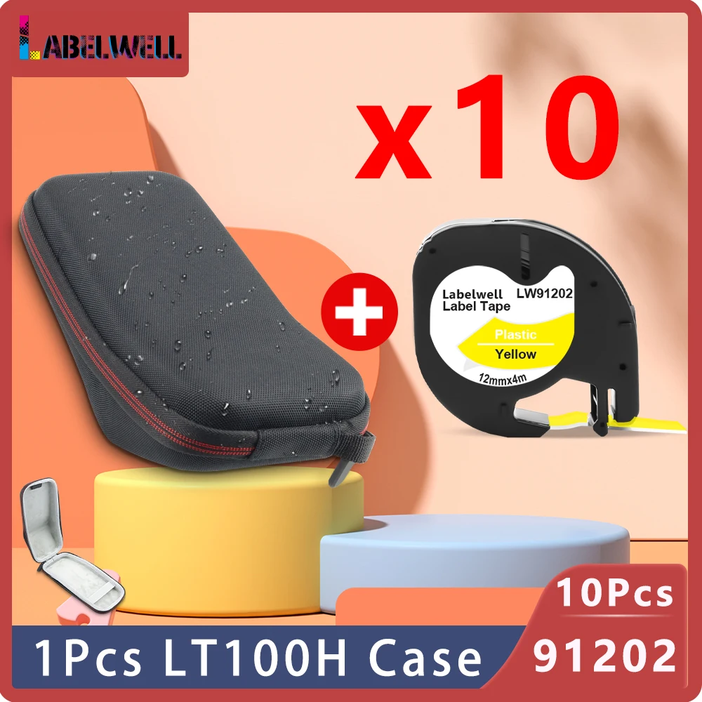 Labelwell Label Printer Case for Dymo Letratag LT100H LT-100H Label Maker with 12mm LT 91201 91202 Label Waterproof Carrying Box