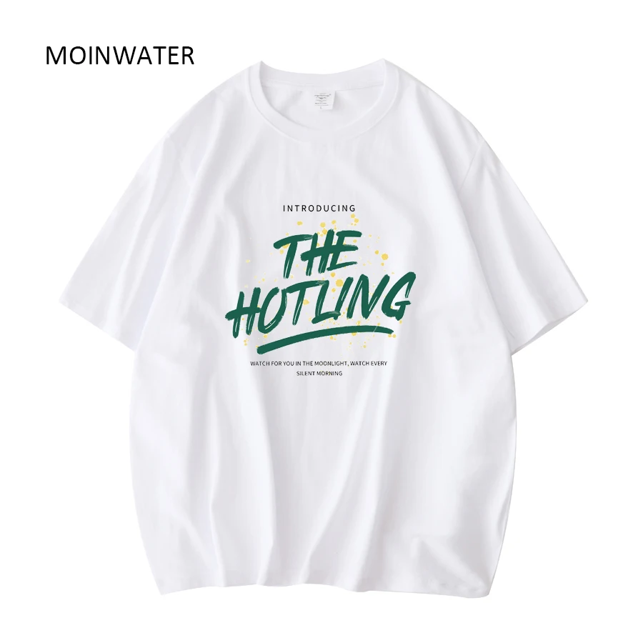 MOINWATER New Women Green Letter 100% Cotton T-shirts Lady Summer Tops Female White Short Sleeve Tees MT21044