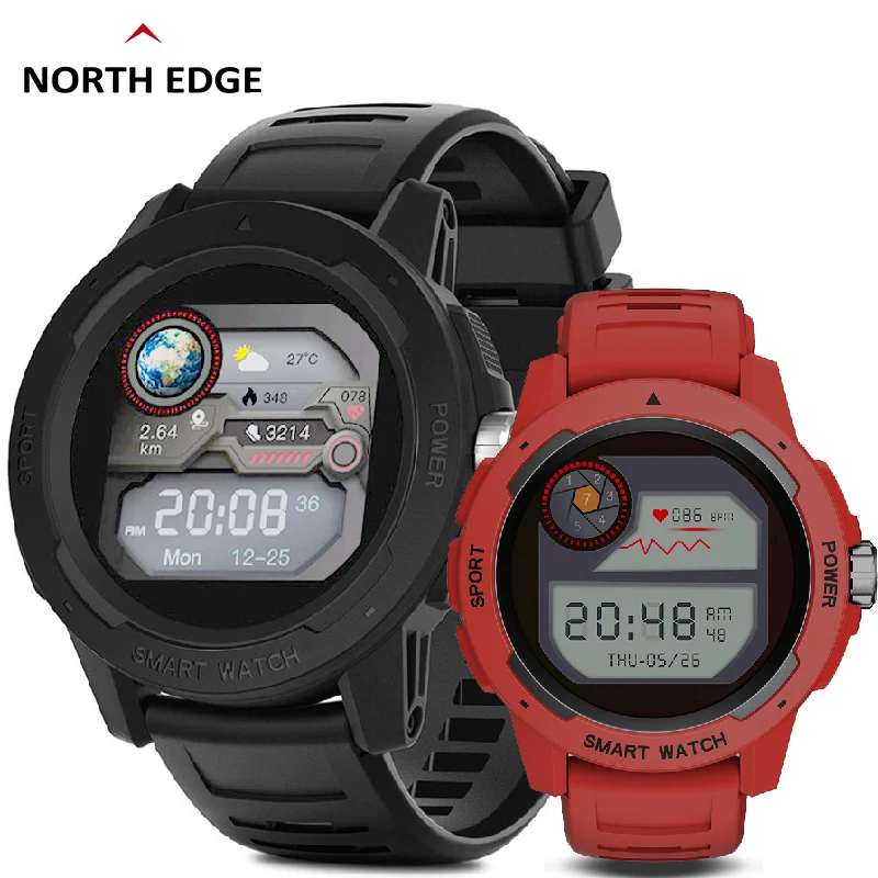 NORTH EDGE Men's Digital Watch Men Fashion Sports Watches Full Touch Screen Heart Rate Pedometer Stopwatch IP68 Waterproof Clock