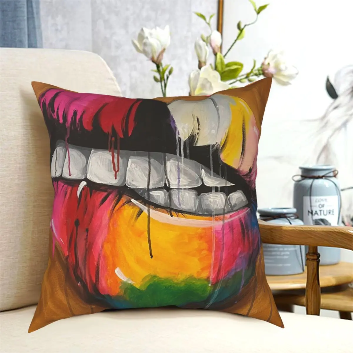 Color Drip Square Pillowcase Polyester Pattern Zip Decor Throw Pillow Case for Sofa Seater Cushion Cover