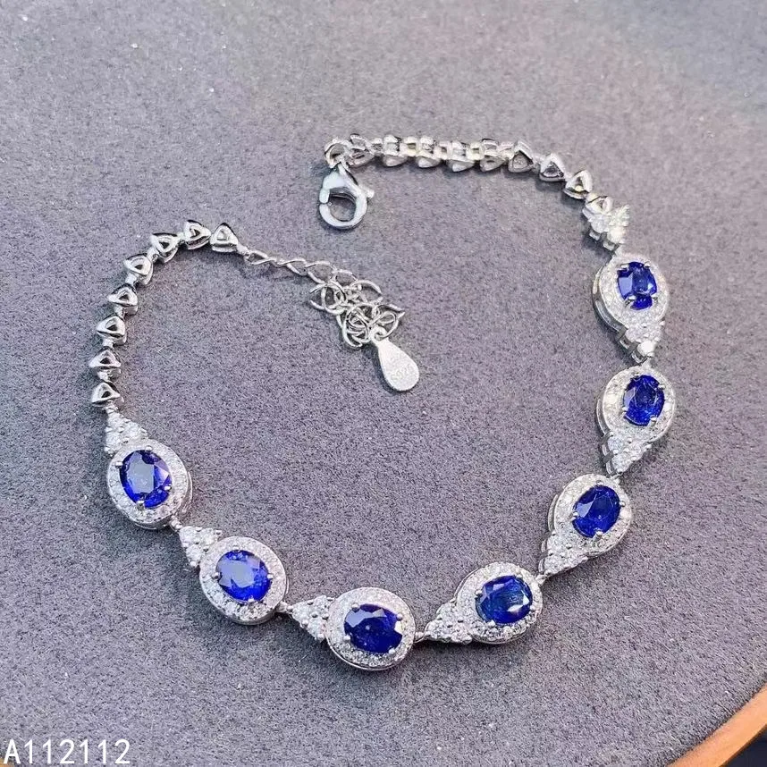 

Fine Jewelry 925 Sterling Silver Inset With Natural Gemstones Women's Luxury Vintage Fresh Sapphire Hand Bracelet Support Detect