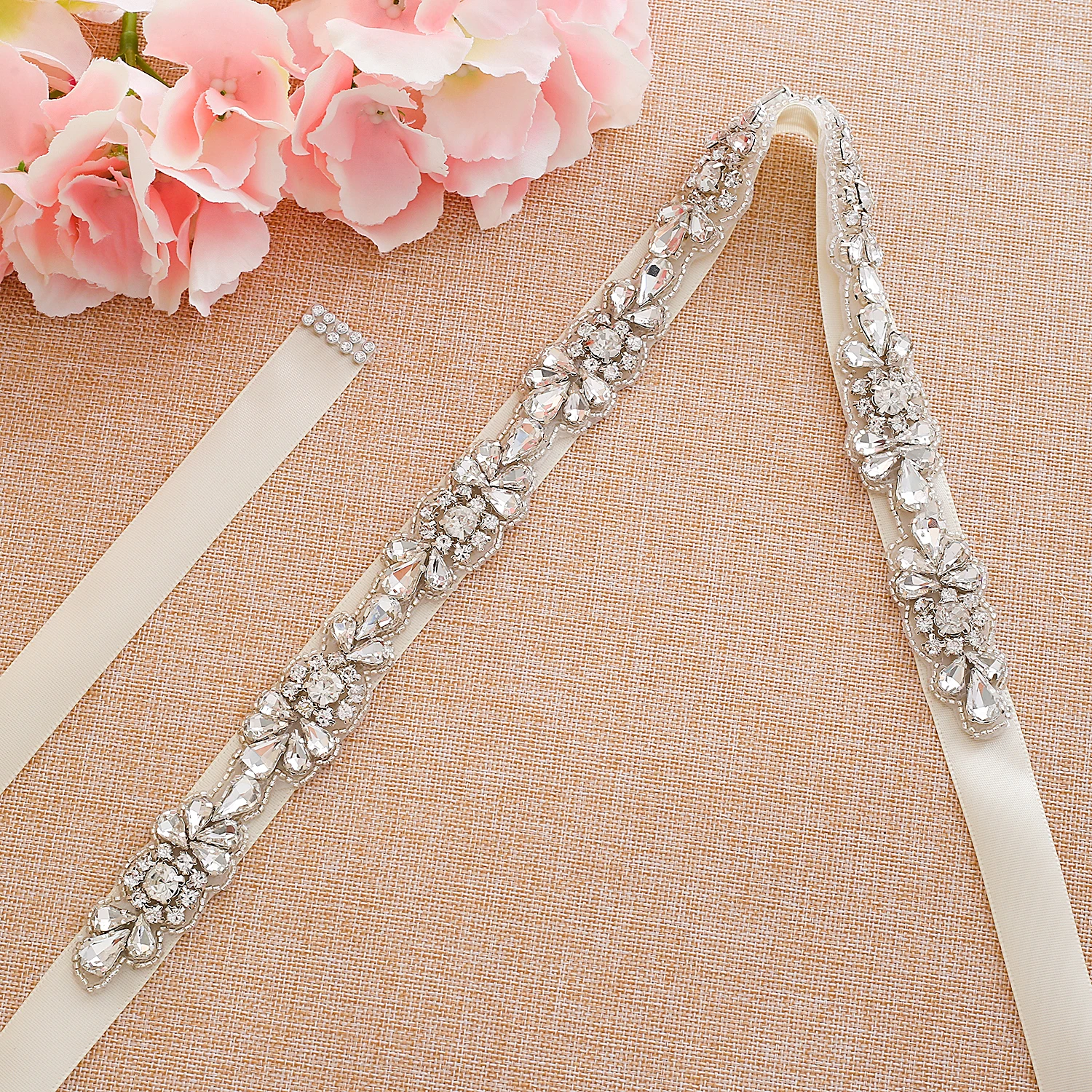 SESTHFAR  Crystal Wedding Dress Belt  Sliver Bridal Belt Handmade Rhinestones Wedding Dress Sash For Bridal Dresses