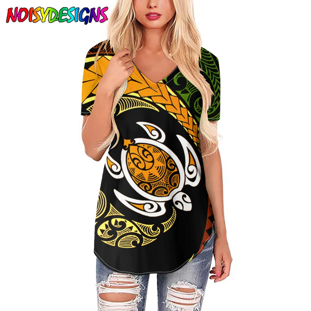 NOISYDESIGNS T Shirt Women 2021 Tshirt Vintage Polinesian Yellowe Turtle Printing Short Sleeve T-shirt New Wholesale Ropa Mujer