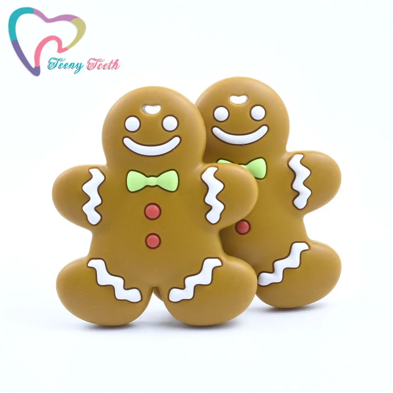 

20 PCS Gingerbread Man Baby Teether BPA Free Silicone Cookies Teether DIY Crafts Accessories Holiday Gift Biscuit Teething Toys