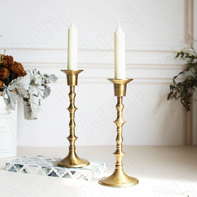 

European Brass Candle Holders Modern Manual Wedding Center Decorative Candlestick Western Restaurant Desktop Candle Holder