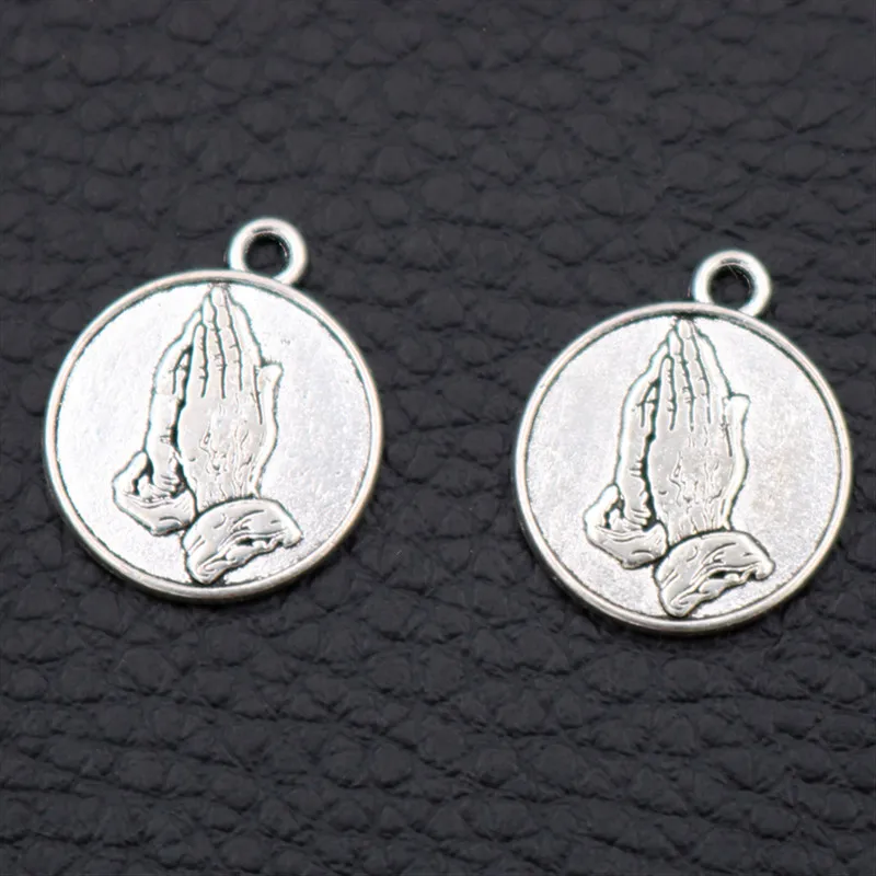 Namaste Charms, Namaste Tag Pendant ,Silver Plated Praying Hands Together Charms, Worship Etiquette Charms, 17*15mm A742 20pcs