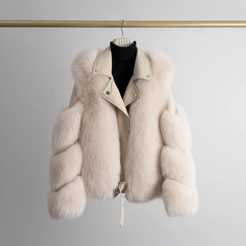 Zimowy nowy styl Aviator Fashion Kurtka z futra lisa Kobieta Prawdziwa skóra Naturalny futro z paskiem