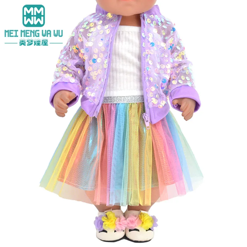 Kleidung für Puppen, passend für 43 cm große New Born Doll American Doll, modischer Jackenanzug, Mullrock, Geschenk – Detail 1