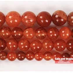 A grade Natural Stone Cracked Red Carnelian Agates Round loose Beads 15