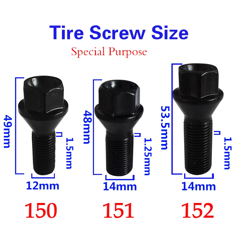 Car Wheel Lugs Bolts For BMW F10 F11 F30 F32 E60 E90 G30 Nuts Stud Screws M12 x 1.5 M14 x 1.5 M14 x 1.25 Black Metal Screw Nut