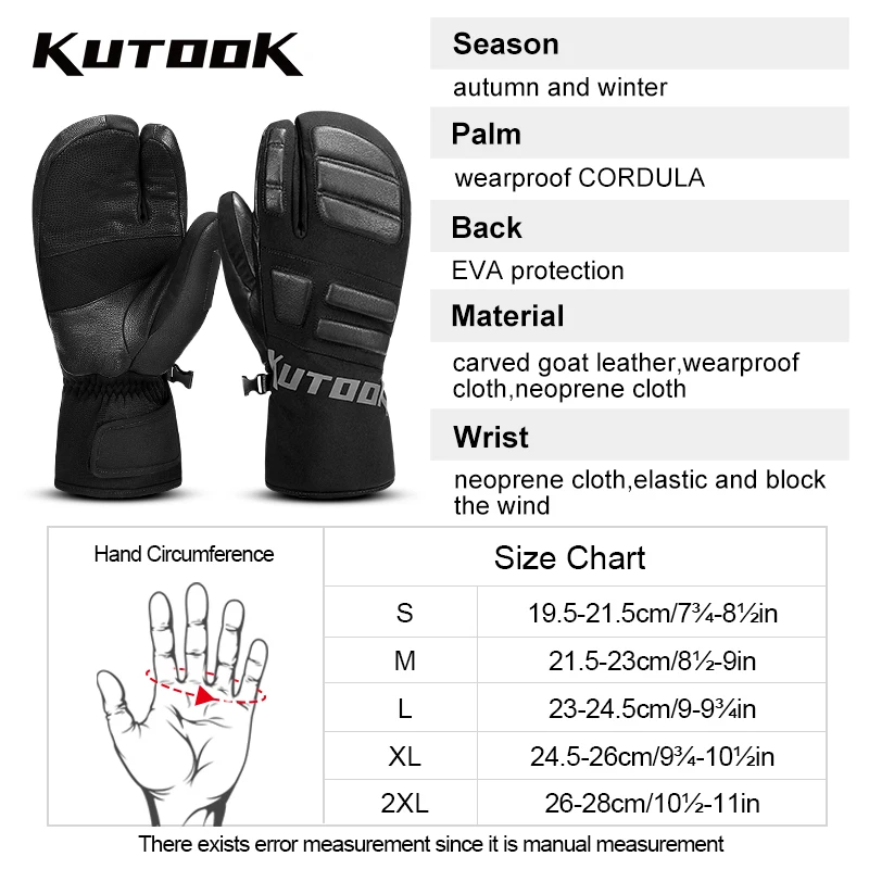 KUTOOK Snowboard Gloves Mittens Winter Ski Gloves Thermal Warm Glove Snow Snowmobile for Men Women Waterproof Skiing Accessories