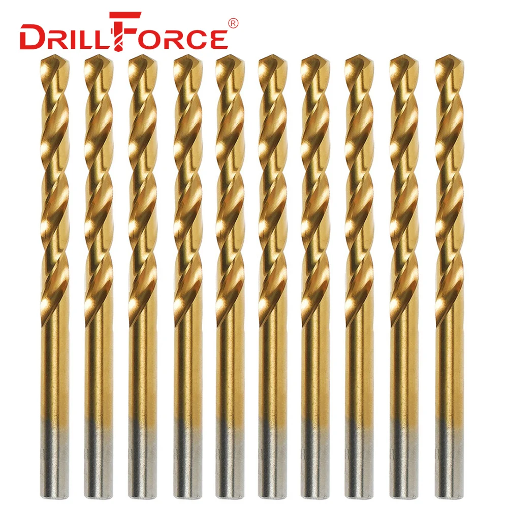 Drillforce Tools M2 Titanium Drill Bits Set, HSS DIN338 Drill Set 1.0-13MM, for Drilling on Metal, Aluminum, Copper, Zinc Alloy