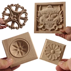 WMQE Exquisite Vintage Customized Wood Applique Onlay Wood Craft Floral Round Wooden Accessories Decoration Decal Corner Window