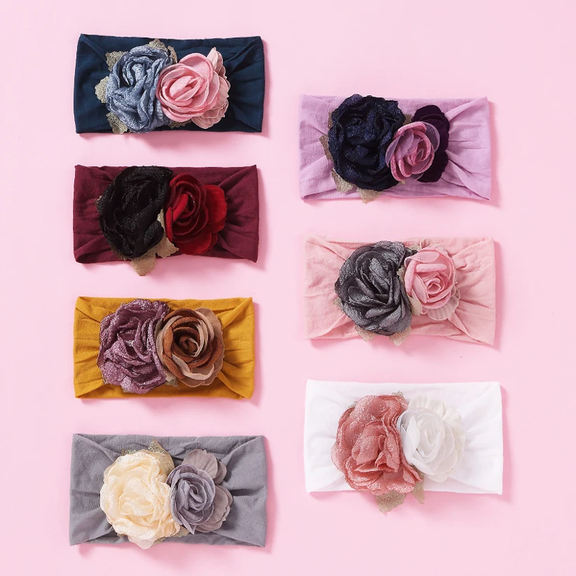 

20 pcs/lot, Burned flowers on wide nylon headbands, baby toddlers flower nylon turban headwrap