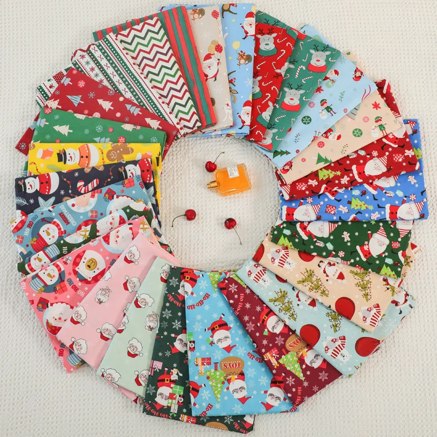 Syunss-Christmas Series Printed Cotton Fabric, Patchwork Cloth for Quilt, Baby Cribs, Cushions, Dress Sewing, Tissues, New