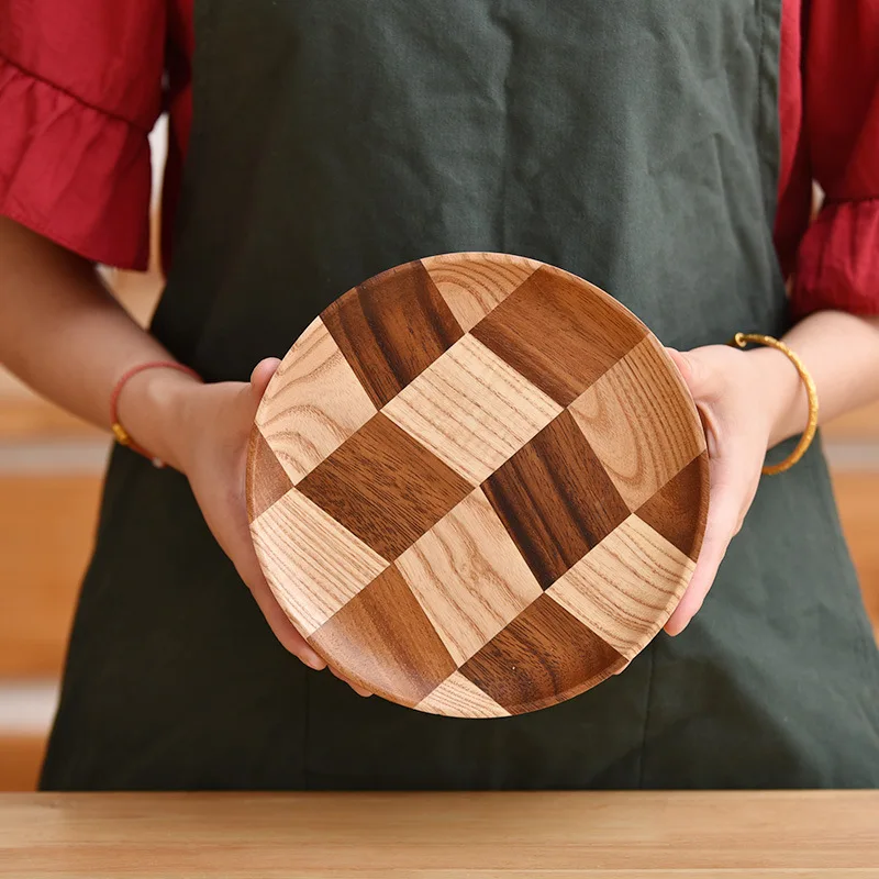 Geometric Natural Wood Serving Tray Wooden Plate Tea Food Server Dishes Water Drink Platter Food Container dessert tray