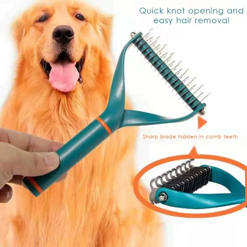 Cat Dog Hair Removal Comb Grooming Shedding Tools Fur Trimming Dematting Deshedding Brush Double Sided Long Hair Curly Comb