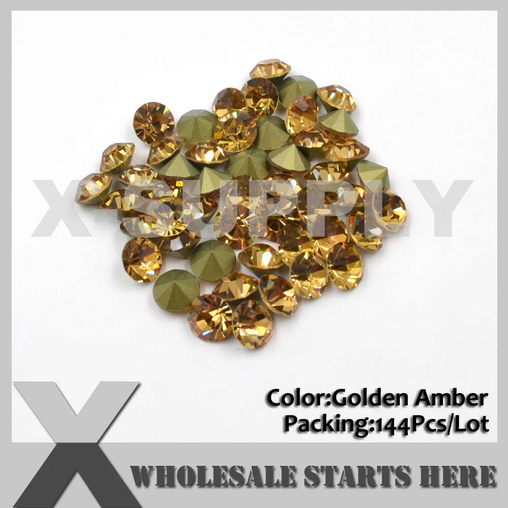 SS38(8mm) Golden Amber Loose Rhinestone,Pointed Sharp Back,Used for Single Metal Setting,Cup Chain Decorations