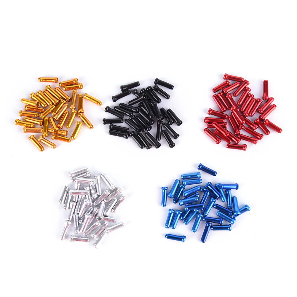 New Wholesale 50PCS Colorful Bicycle Brake Cable Caps Bike Derailleur Shift Cable Wire End Tip Crimps Black/Red/Blue/Gold/Silver