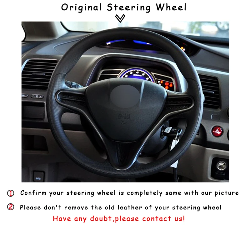 Black Suede Car Steering Wheel Cover for Honda Civic Civic 8 2006-2009 Old Civic 2004-2011 (3-Spoke)