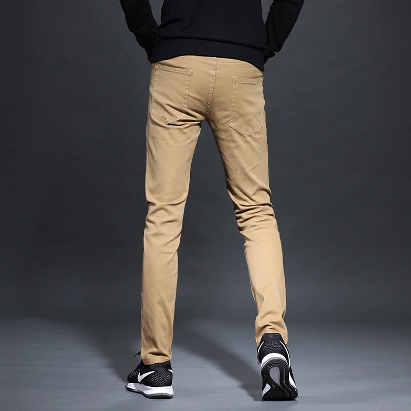 Men Army Green Stretch Jeans Korean Style Mens Straight Slim Fit Pants Fashion Casual Solid Color Denim Trousers