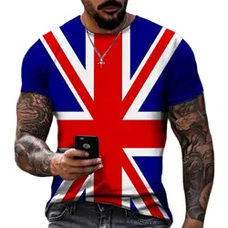 Camiseta estampada britânica com bandeira, bloqueio de cores, camiseta fina, camiseta manga curta, moda casual, 2022