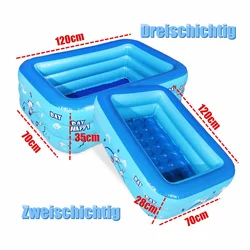 Inflatable Square Swimming Pool Children Inflatable Pool Bathing Tub Baby Kid Home Outdoor Large Swimming Pool 120cm 2/3layers