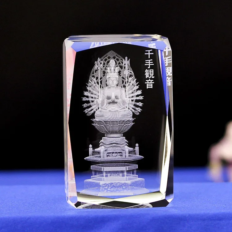 Thousand-handed Guanyin Bodhisattva Transparent Crystal Glass 3D Carved Crafts Glass Ornaments Figurines Home Decor